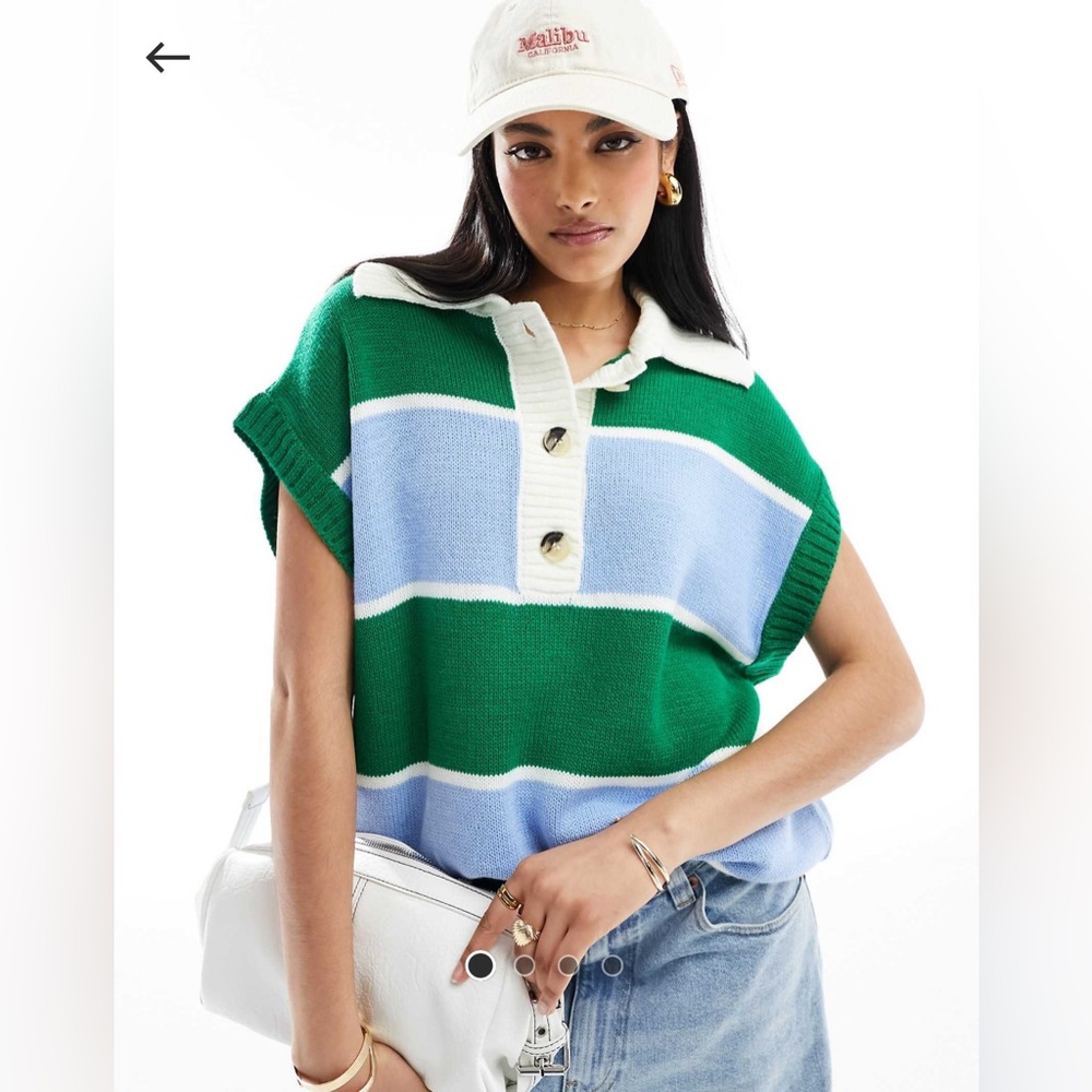 Asos knit sleeveless rugby shirt with collar in multi stripe